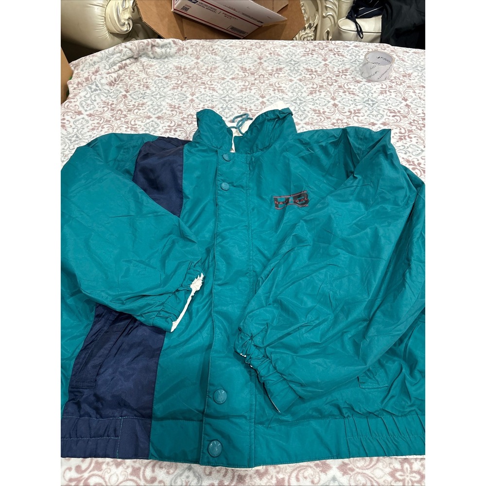 Vintage Harbor Bay Nautical Reversible Windbreaker Jacket Teal White Mens